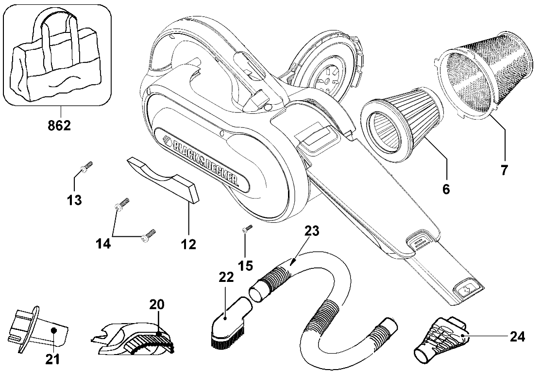 Default Diagram and Parts List for PAV1200 Type 1 Black and Decker Leaf Blower / Vacuum